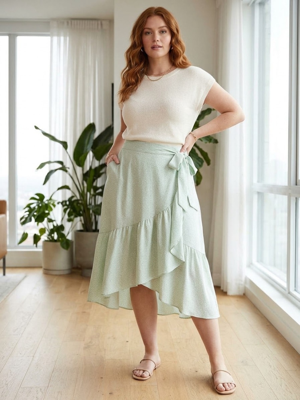 LC Lauren Conrad Mint Green Wrap High-Low Midi Skirt. NWT